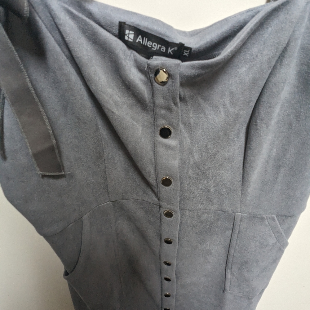 💖HP💖 Allegra K Women's Casual Overall Dress Button Down Faux Suede - Picture 8 of 10